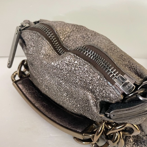 Maison Margiela Gun Metal & Gold Textured Metallic Leather Shoulder Bag - Picture 3 of 12